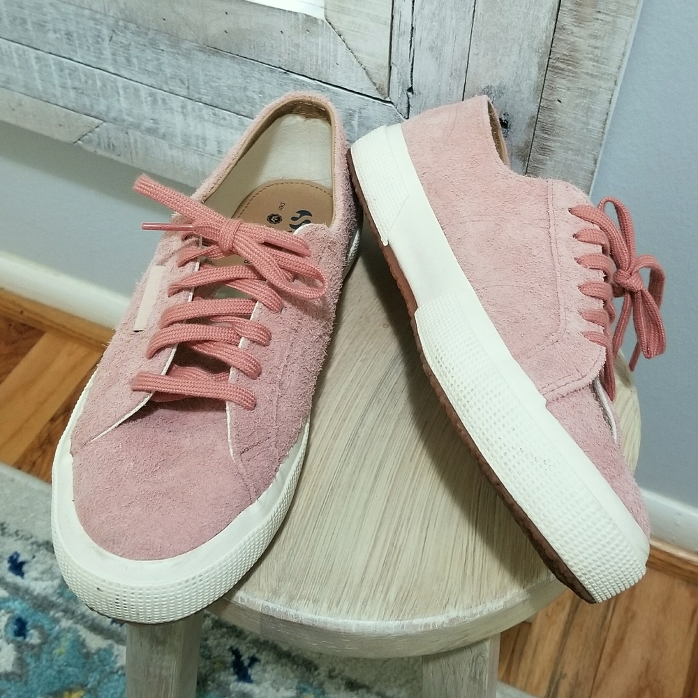 Superga Dusty Pink Suede Leather Lace Up Sneakers - Picture 2 of 12